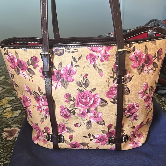 Dooney & Bourke Pink and Brown Tote Bag with Floral Design - Picture 2 of 3